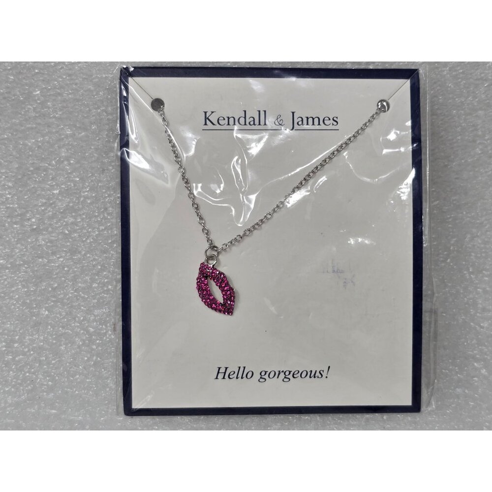 Kendall & James Silver-Tone Pink Crystal Lip Pendant Necklace